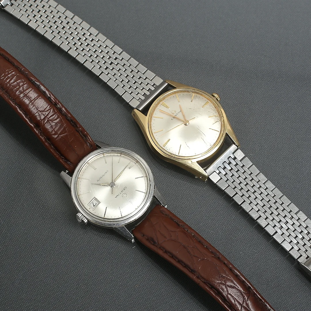 CERTINA, 2 st armbandsur, manuella, stål respektive guld på stål, 1900-talets andra hälft. — Wristwatches — Auktionshuset Kolonn