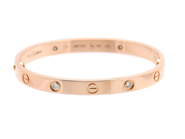 CARTIER, armband, Love bracelet, 18K roséguld, 4 briljantslipade diamanter 0,42 ctv, sereinr JMF353, stl 17 mm, certifikat, skruvmejsel, reseetui, originaletui, visst slitage, en skruv är skev.