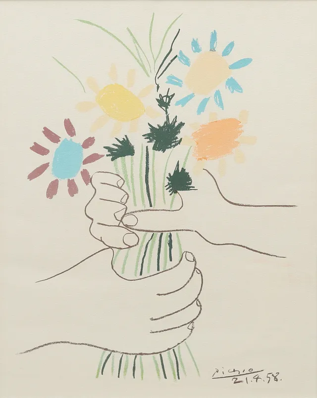PABLO PICASSO. Fredsbukett, tryck.
