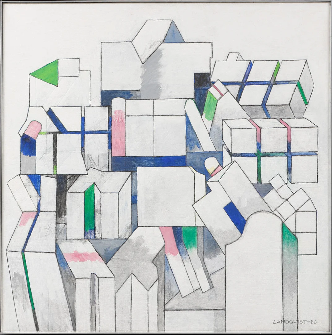 LENNART LANDQVIST. Komposition, olja på duk, signerad och daterad -86. — Paintings — Göteborgs Auktionsverk