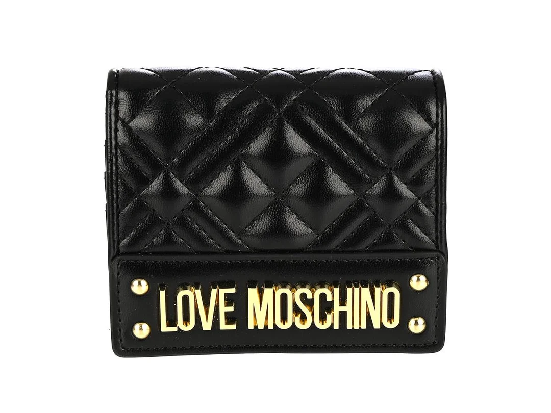 PLÅNBOK, LOVE MOSCHINO, svart quiltat läder, guldfärgade beslag, 11x9 cm, kort, mynt, sedel, kartong. — Accessoarer/Plånböcker — Kaplans