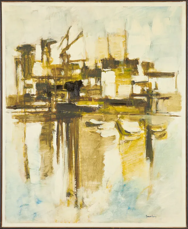GÖSTA SUNDSTRÖM. Hamnmotiv, olja på duk, signerad.