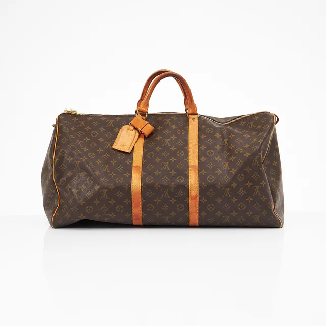 LOUIS VUITTON, "Keepall 60", weekendbag, monogramcanvas med cognacsfärgade skinndetaljer, invändigt fodrad i textil, adressbricka och hänglås, märkt med datumkod 832 (februari 1983).