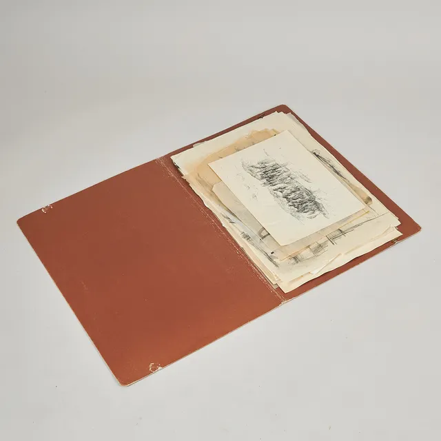 ANITRA LUCANDER. MAPP, blad med skisser, teckningar akvareller, etsningar, en del signerade.