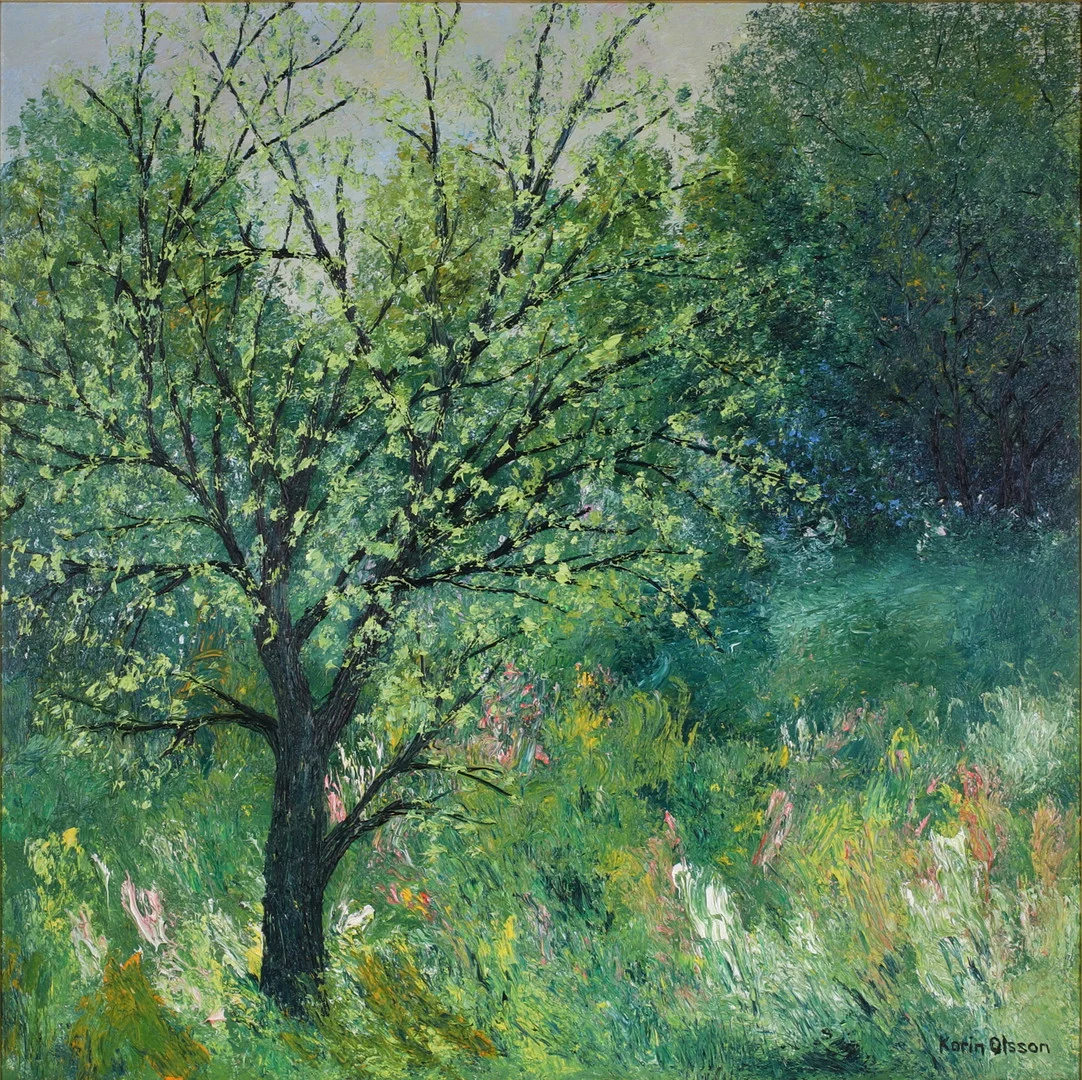 KARIN OLSSON. "Örtagård", olja på duk, signerad. — Paintings — Stadsauktion Sundsvall