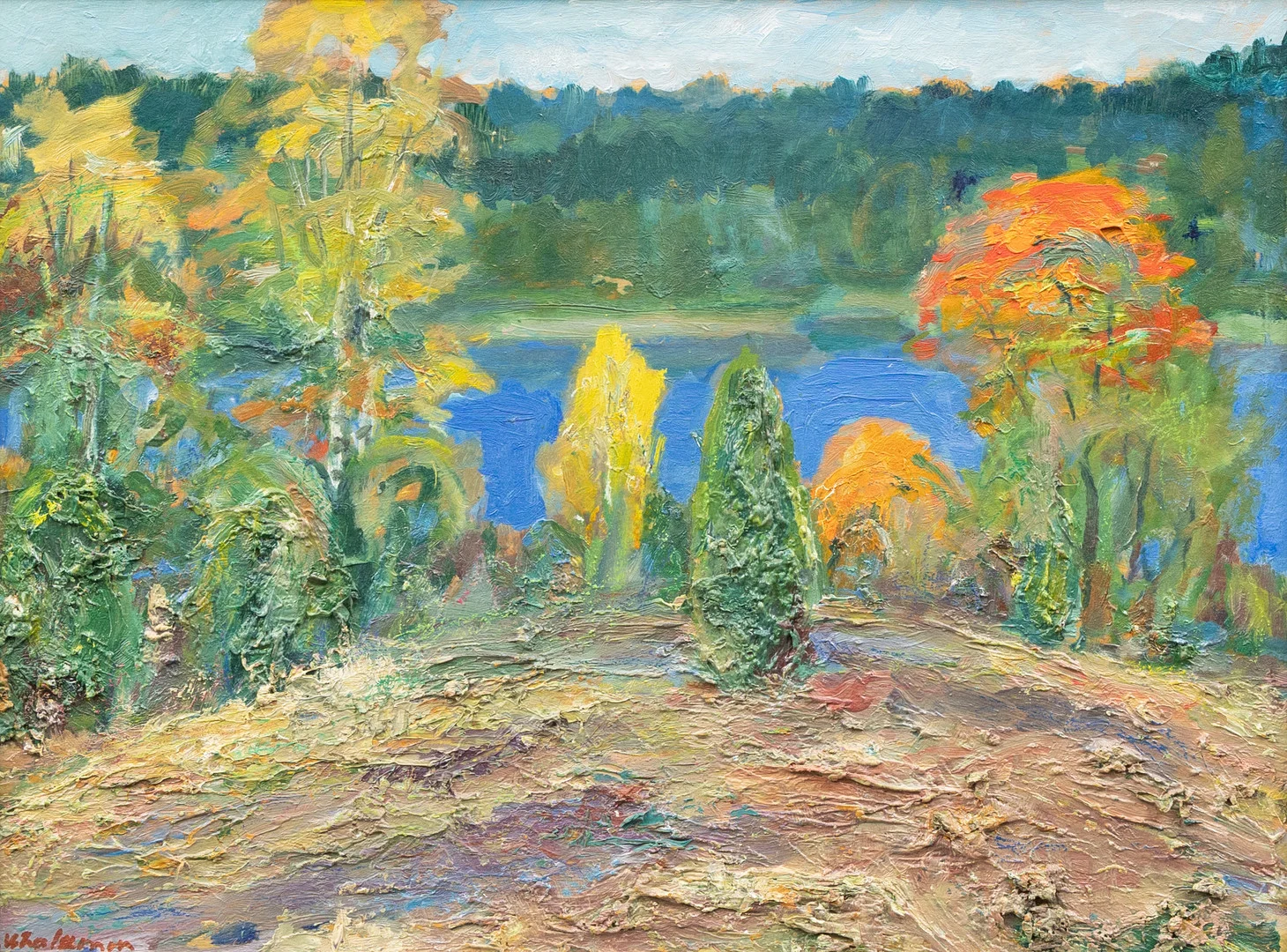 ARNO VIHALEMM (ESTLAND/SVERIGE 1911-1990). Motiv från Kiasjön i Småland, olja på pannå, signerad. — Paintings — Garpenhus Auktioner