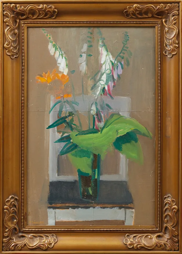 HUGO SIMSON. "Digitalis", olja på pannå, signerad.