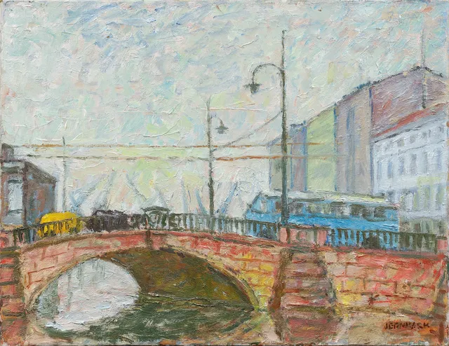 SIGGE JERNMARK. "Kämpebron", olja på duk, signerad.