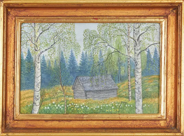 PER JULIUS. vårlandskap, akvarell, signerad Per Julius.