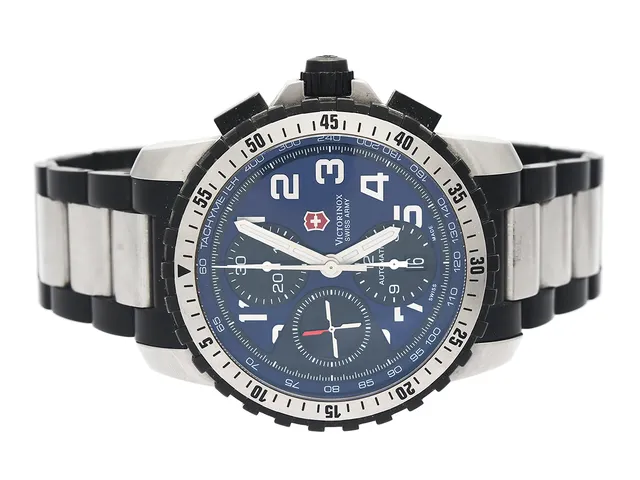 VICTORINOX, Swiss army, Alpnach, "Rachymeter", Cal ETA 7750, Serie nr. 080529651, Ref nr. 241194, kronograf, herrur, 44 mm, stål/svart stål, automatisk, safirglas, datum, glasbaksida, originallänk, viklås, ca 2009, box, ytterkartong.