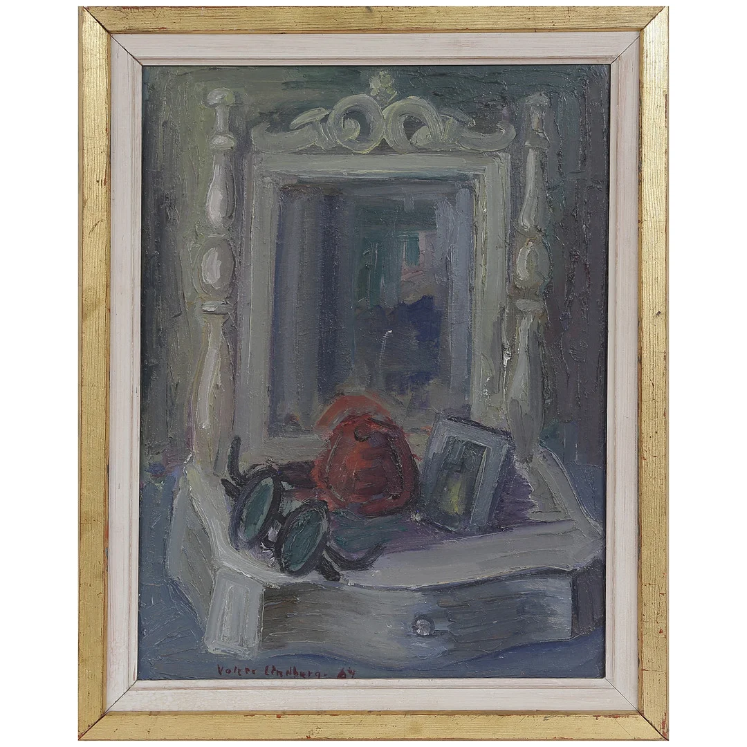 VALTER LINDBERG (1910-1965) KLÄCKEBERGA KALMAR "PIGTITTAREN" OLJA PÅ PANNÅ, SIGNERAD, DATERAD 1964. — Paintings — Auktionskammaren Sydost Kalmar