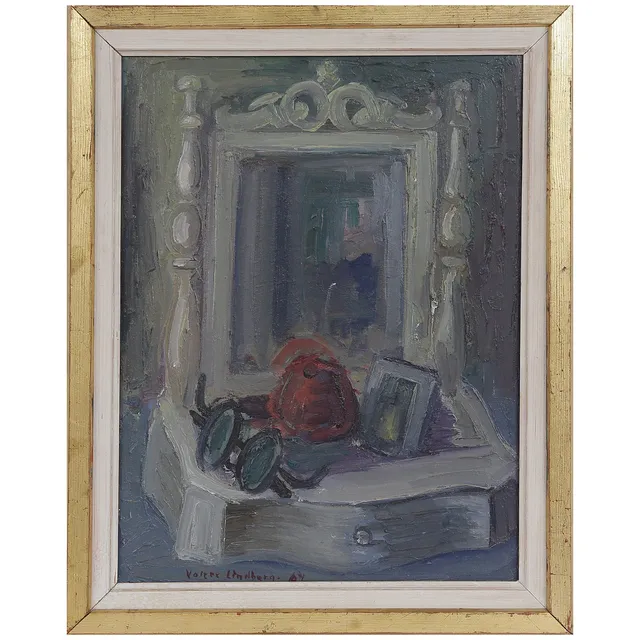 VALTER LINDBERG (1910-1965) KLÄCKEBERGA KALMAR "PIGTITTAREN" OLJA PÅ PANNÅ, SIGNERAD, DATERAD 1964.