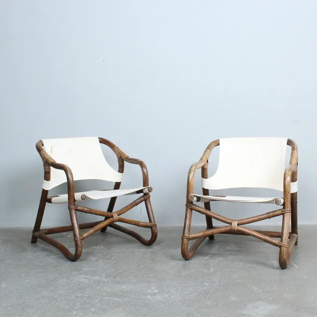 Paar Sessel aus Bambus und Rattan, Dänemark, 1970er Jahre.