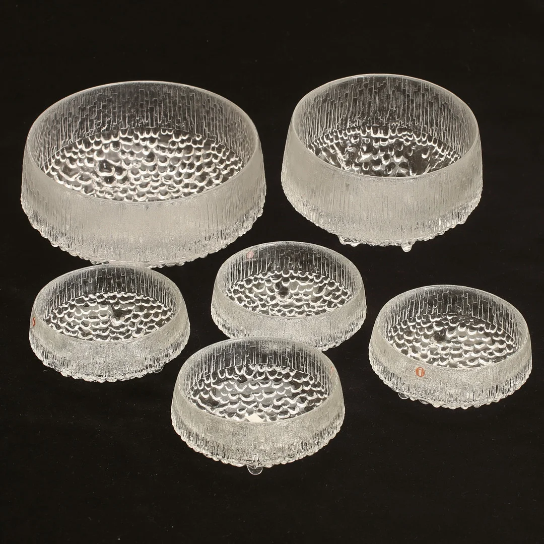 TAPIO WIRKKALA. Skålar, 6 stycken, glas, Ultima Thule, Iittala. — Utility glass — RA Auktionsverket Norrköping