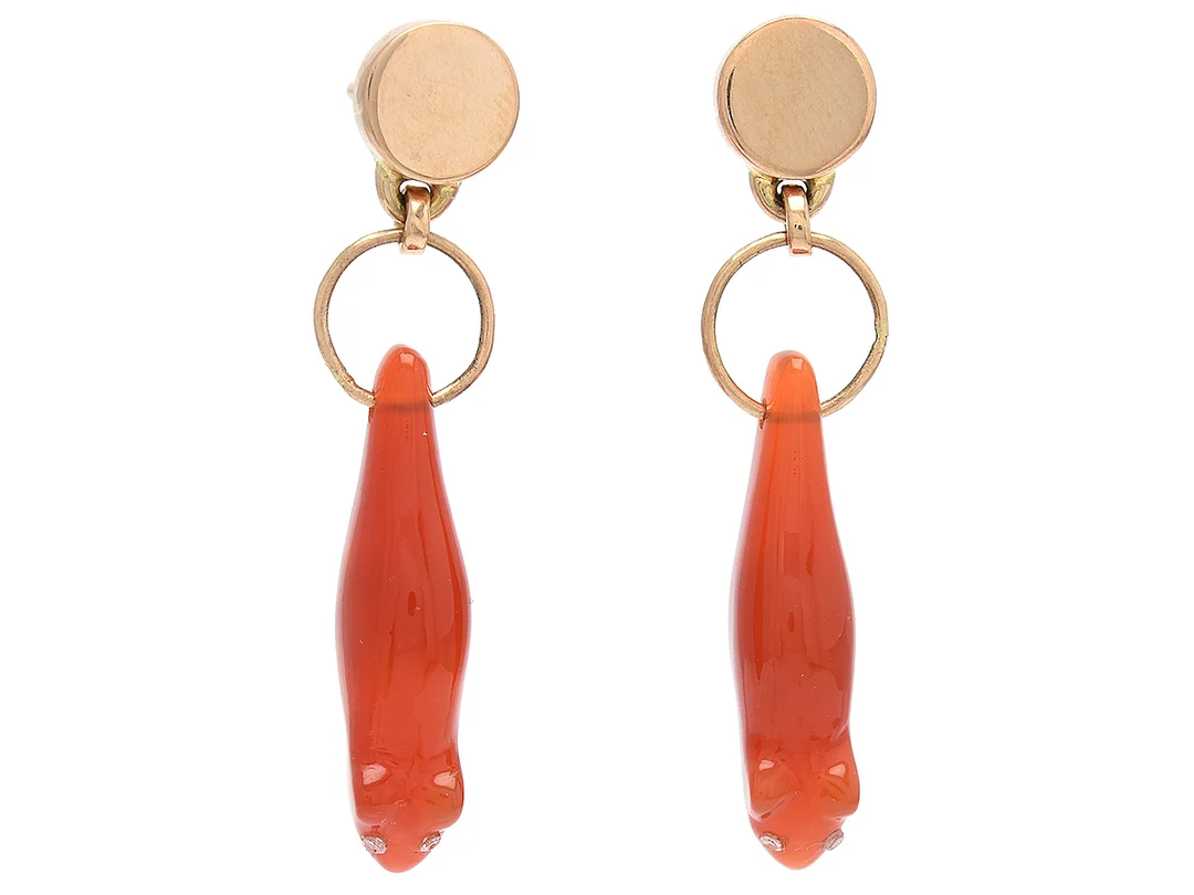 ÖRHÄNGEN, 18K guld, kalcedon, diamanter, stift, höjd 3,7 cm, vikt 6,2 g. — Smycken/Örhängen — Kaplans