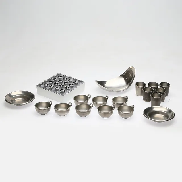 GEORG JENSEN,BECK & JUNG,RUNE TENNESMED. SKÅL,ASKFAT, MUGGAR, metall, tenn, 1900-tal.