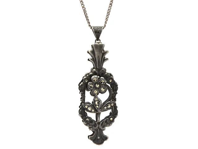 HÄNGE/KEDJA, lorginette. silver med markasiter, kedja läng 60 cm