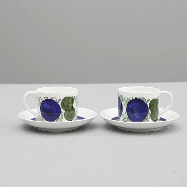 HERTHA BENGTSON. Kaffekoppar & fat, 4 delar, "Filippa", Rörstrand.