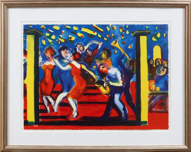PETER DAHL. Figurscen, färglitografi, signerad och numrerad 15/375.