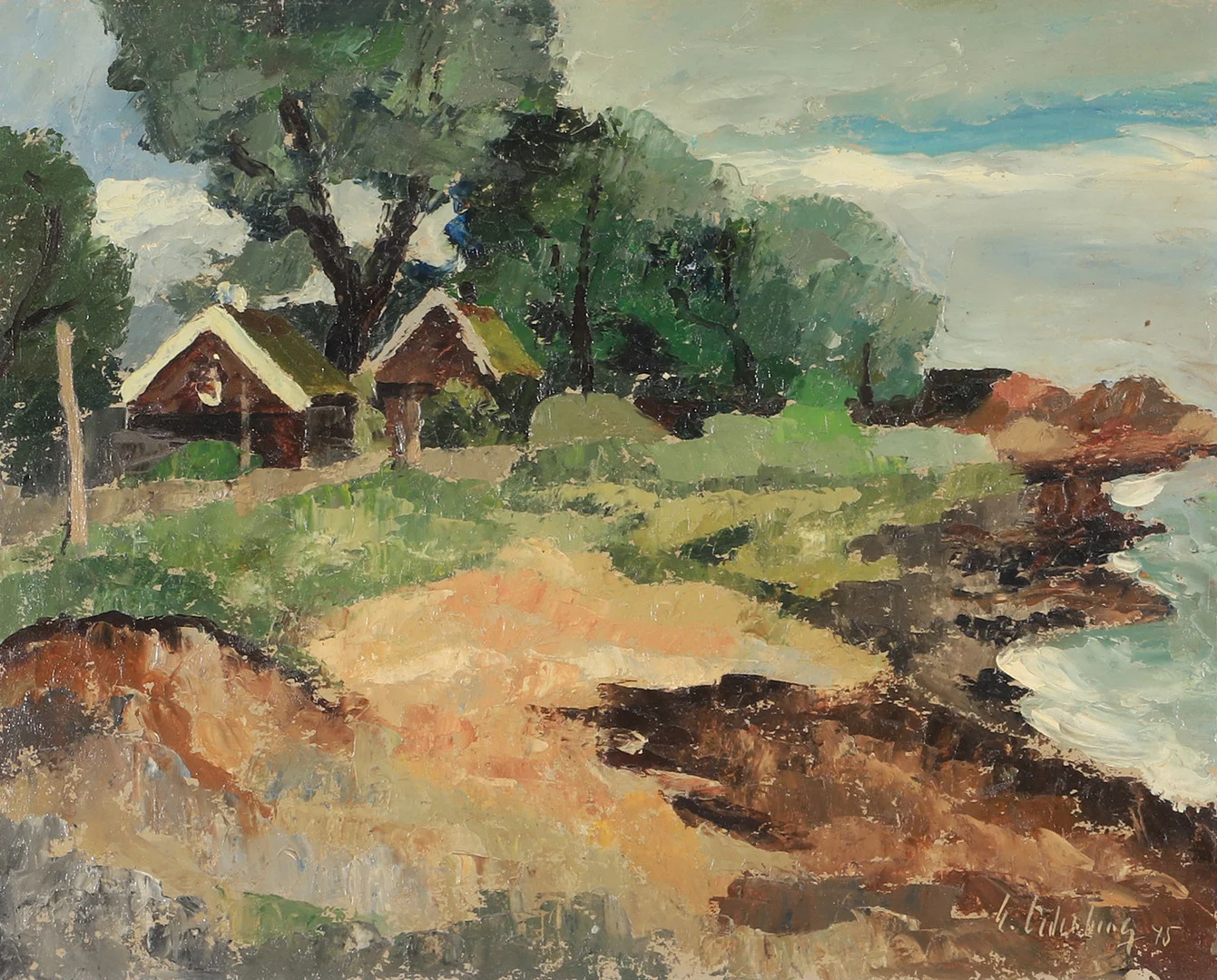 ERIC CEDERBERG. Strandmotiv Arild, olja på pannå, signerad E. Cederberg -45. — Paintings — Helsingborgs Auktionskammare