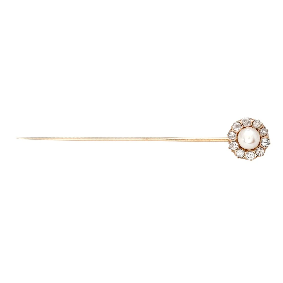 Tie pin with diamonds and pearl rosette, second quarter of the 20th Century. — Brooches & Pendants — Balclis