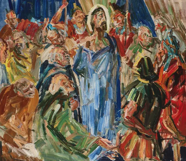 LUDVIG JACOBSEN (1890-1957). TILSKREVET. Religiøst motiv med Jesus, antageligt forstudie, olie på lærred, usigneret.
