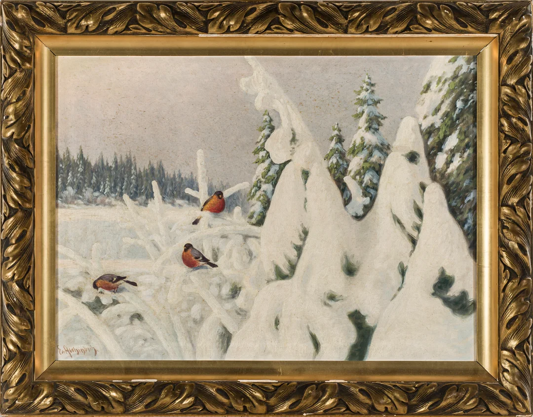 Aschenbach, Ernst — Dompaper i vinterlandskap — Kunst/Maleri — Blomqvist