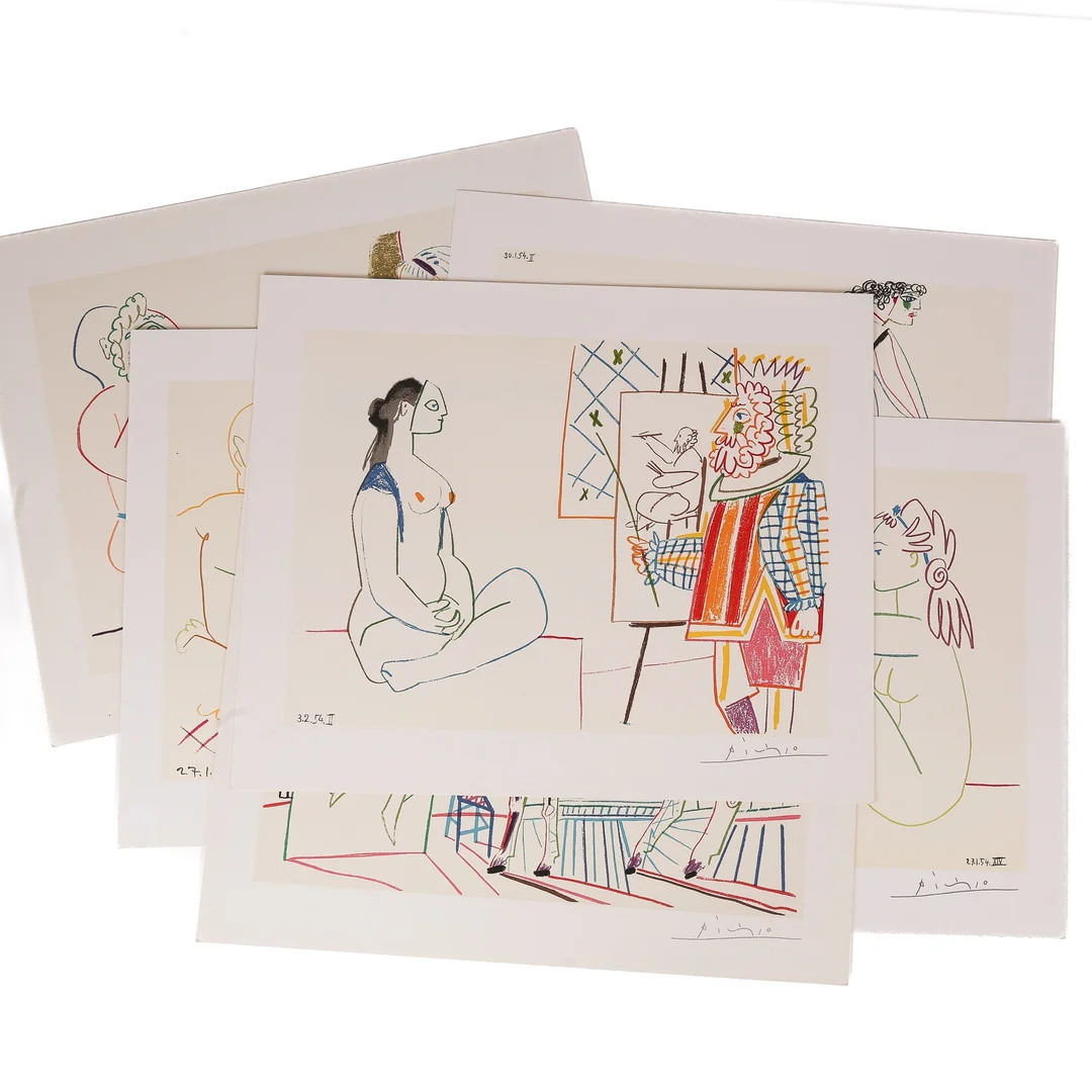Pablo Picasso, after (b. Malaga 1881, d. Mougins 1973): 'Modele et Homme' and 5 other different sheets. Offset in colors, edition after Verve. (6) — Paintings and sculptures/Modern pictorial arts — Lauritz