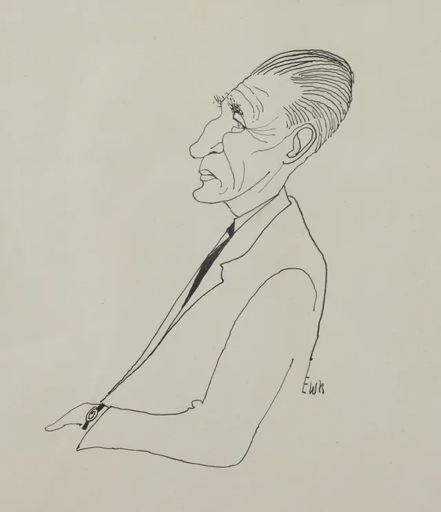 EWERT KARLSSON. Profil av man, tusch på papper, signerad.
