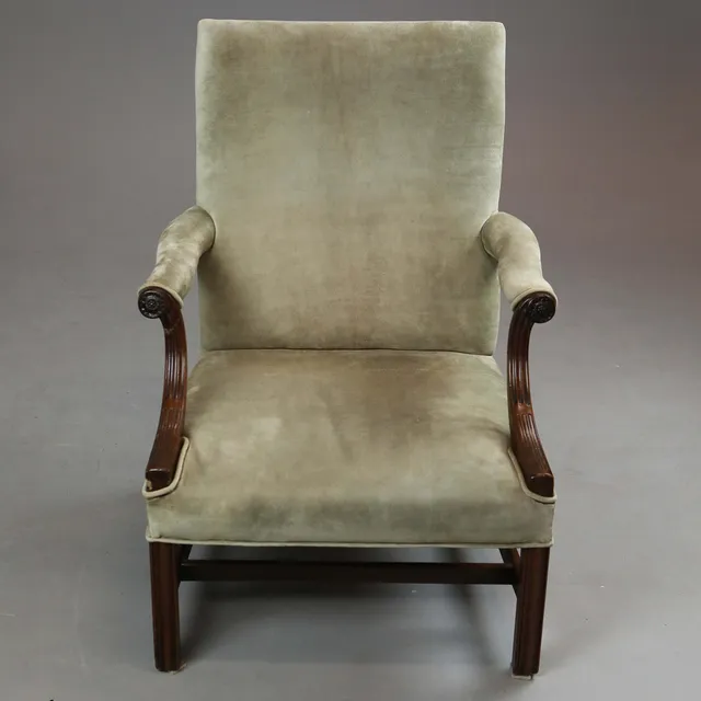 GEORGE III MAHOGANY OPEN ARMCHAIR.