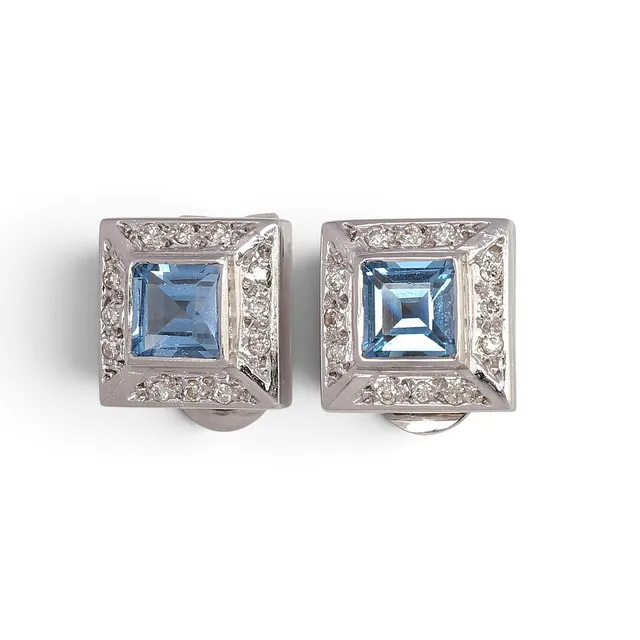 Synthetic spinel and diamonds earrings.