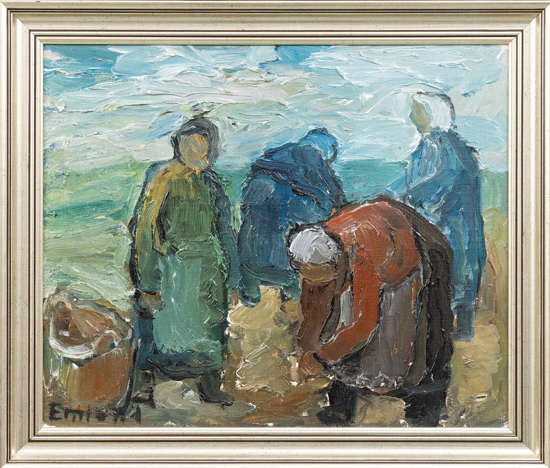 EINAR EMLAND. "Arbete på fältet", olja på duk, signerad. — Paintings — Garpenhus Auktioner