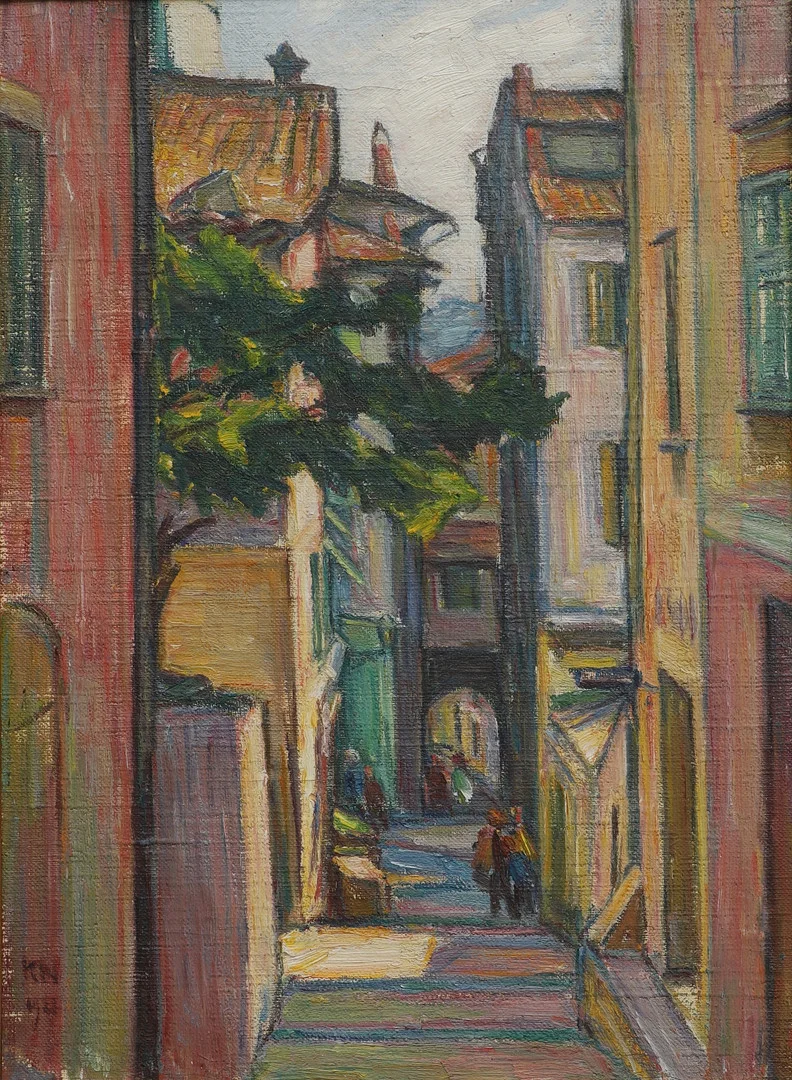 KARL NORDSTRÖM. Olja på duk, "Gränd i gamla staden", signerad, daterad 1921. — Paintings — Ekenbergs Auktioner