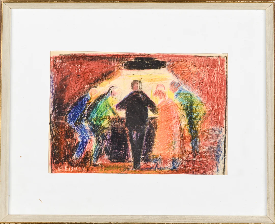 Ib Eisner. Scene with people around a table. Oil pastel on paper — Paintings and sculptures/Drawings — Lauritz