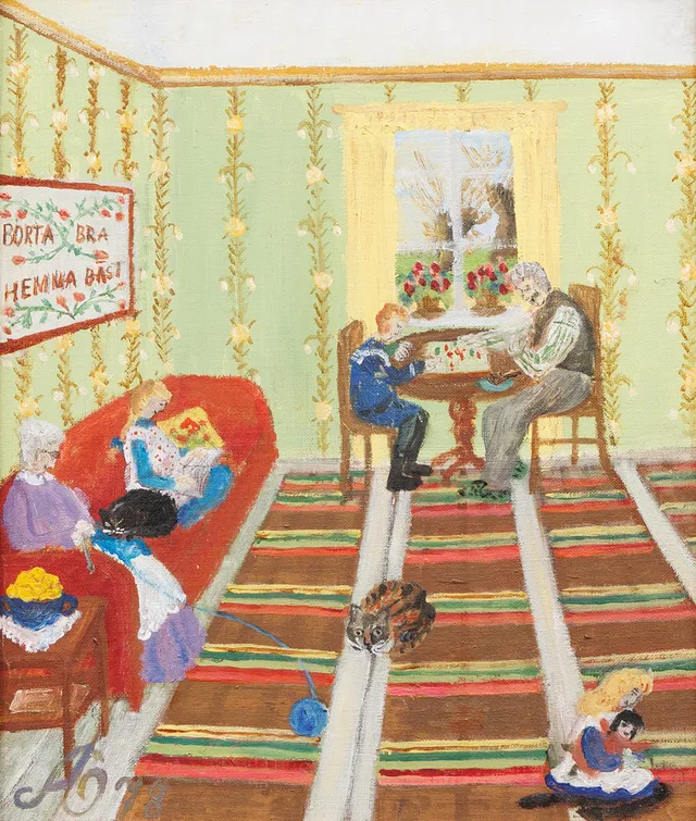 ALMA ÖHRSTRÖM (1897-1987). Interiör, olja på pannå, signerad.