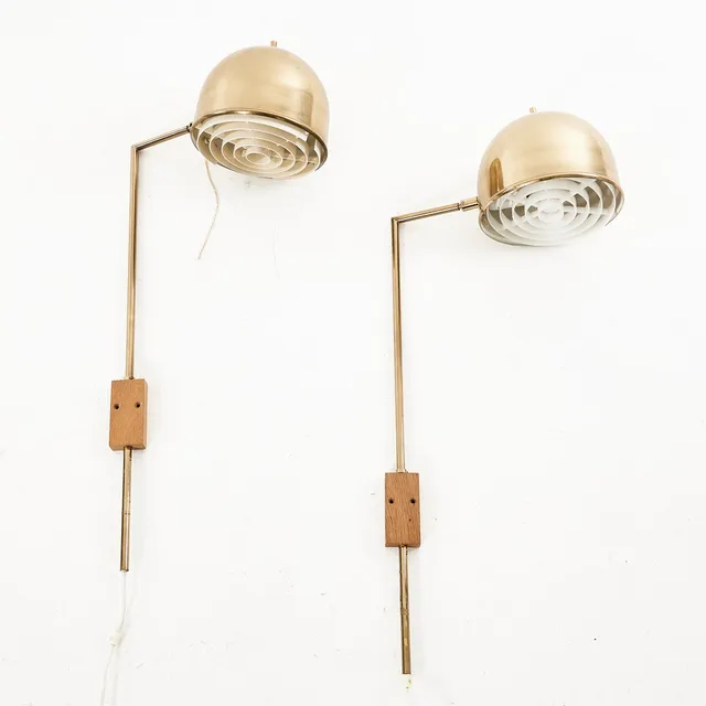 EJE AHLGREN. Vägglampor, 1 par, mässing, "AJH-55", Bergboms, 1960/70-tal.