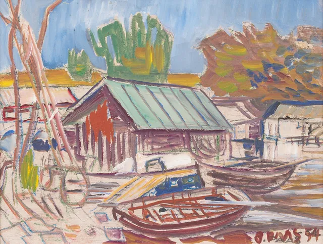 OTTO PAAS (ESTLAND 1918-1987). Sjöbod, olja på pannå, signerad och daterad -54.