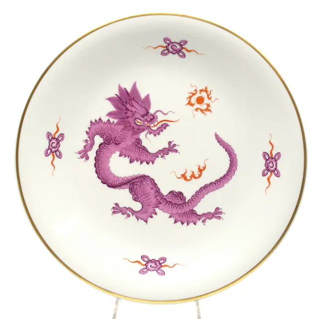 MEISSEN. ,MING DRACHE, GROSSER WANDTELLER PURPUR, 20. JAHRHUNDERT, 2. WAHL, D. 30,5 CM.