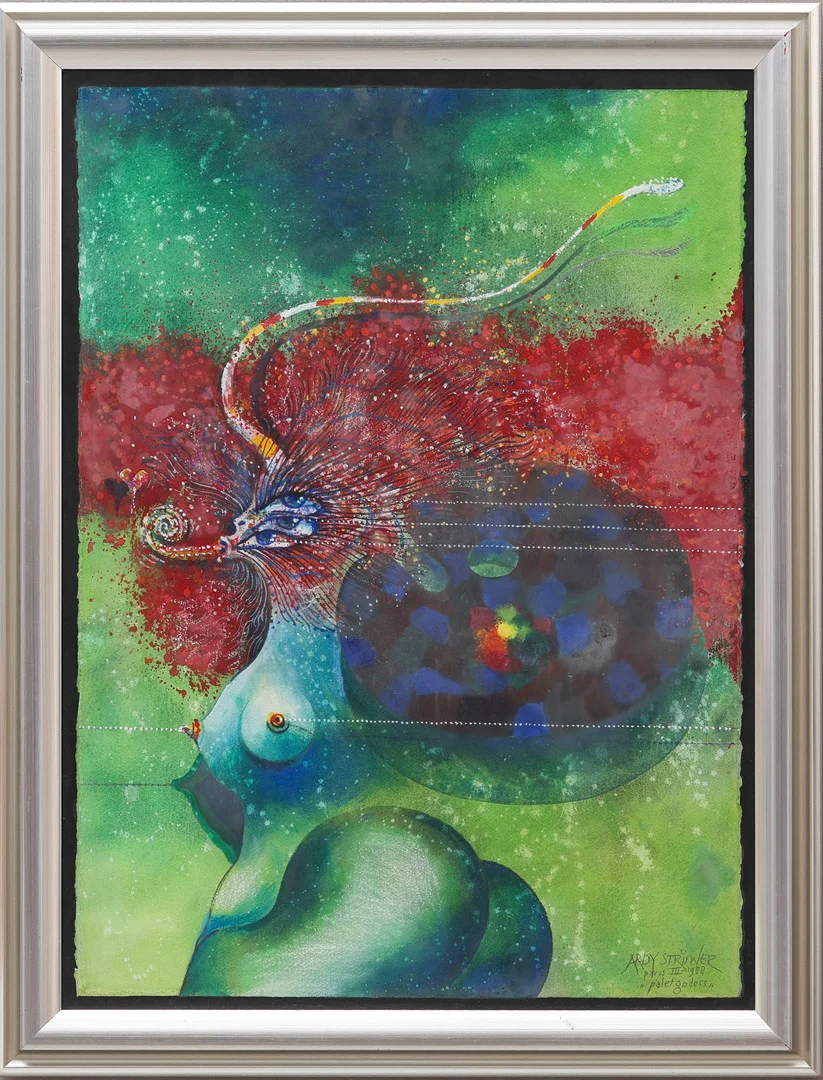 ARDY STRÜWER. akvarell med blandteknik på papper, "Palet Godess", signerad Ardy Strüwer, Paris III, 1988. — Paintings — Auktionsmagasinet Vänersborg
