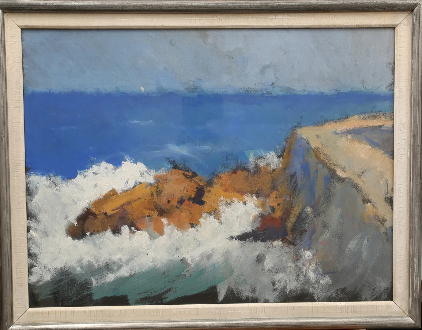 ARNE ASPELIN. Olja på pannå, glasad, Bornholm, stormigt hav, signerad Aspelin signerad. — Paintings — Limhamns Auktionsbyrå