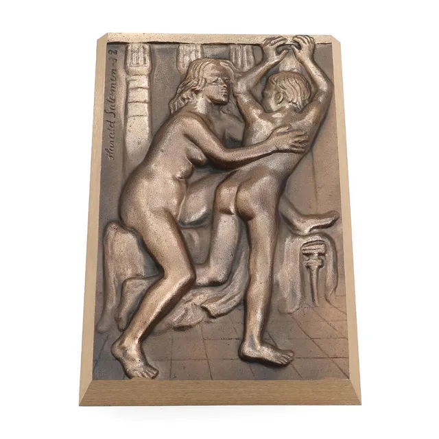 “Attrå”, 1982. Signed and dated Harald Salomon-1982. A bronze relief. Published by Anders Nyborg. 24×16 cm.
