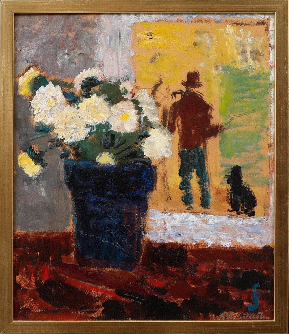STIG SÖDERSTEN. "Pudelmannen", olja på pannå, signerad. — Paintings — Göteborgs Auktionsverk