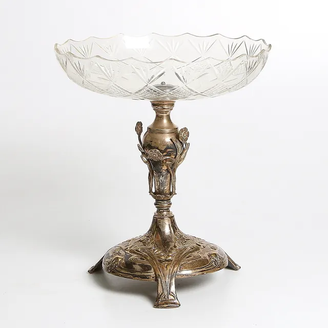 BORDSUPPSATS, nysilver, glas, jugend. 1900-talets början.