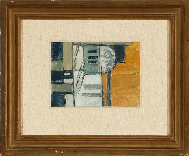 “Jerbanetema”. Signed H. 59; signed on the reverse with title and date. Oil on canvas laid on board. Visible size 15×21 cm.