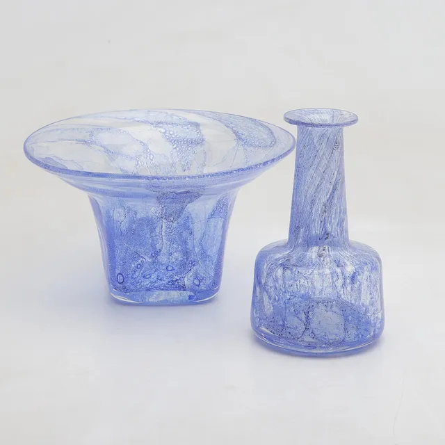 HANS-CHRISTIAN WAGNER. vas & skål, glas, Björkshults Glasbruk, Sverige, 1900-talets andra hälft.