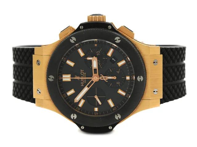 HUBLOT, Big Bang, Cal HUB 4100 (ETA 7750), Ref nr. 301.PM.1780.RX, Boett nr. 750706, kronograf, herrur, 44 mm, 18K rosa guld/ceramica/kevlar, automatisk, safirglas, datum, glasbaksida, innerboett i titan, integrerat gummiband, viklås i svart pvdbehandlat stål/18K rosa guld, cert, november 2010, box, ytterkartong.