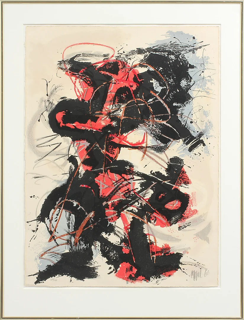 KAREL APPEL. Utan titel. Färglitografi. Signerad och daterad 60 samt numrerad 26/120. — Engravings & Prints — Göteborgs Auktionsverk
