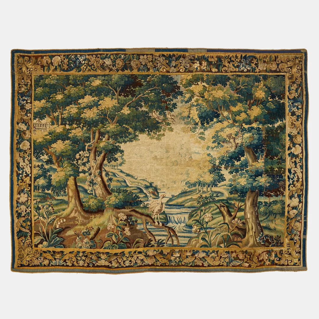 Vävd tapet, "Verdure", Flandern omkring 1700, gobelängteknik, ca. 242 x 322 cm. — European Carpets & Textiles — Stockholms Auktionsverk Fine Art