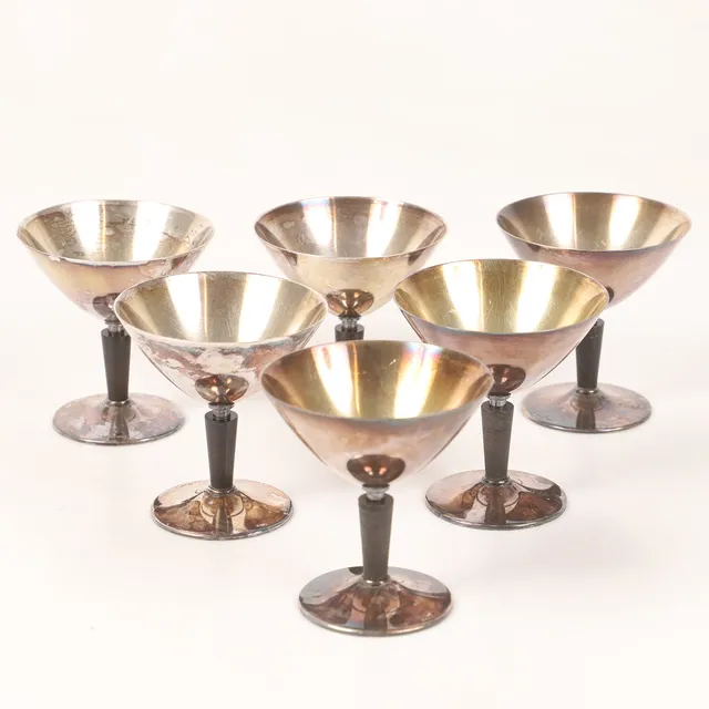 FOLKE ARSTRÖM. Cocktailglas, 6 stycken, nysilver, GAB, 1930-tal.