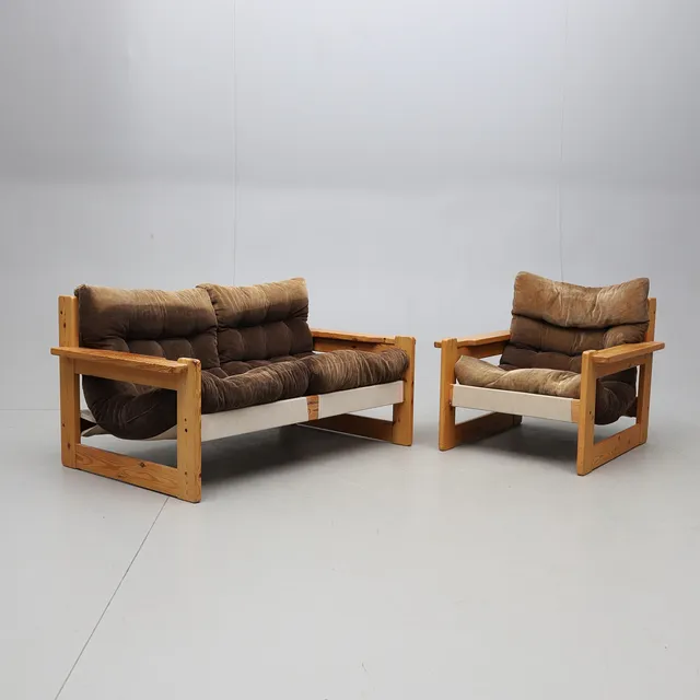 SOFFA & FÅTÖLJ, furu, 1970-tal.